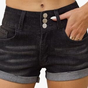 BWQ Womens Black High Waisted Denim Stretch Short NWT Size 33